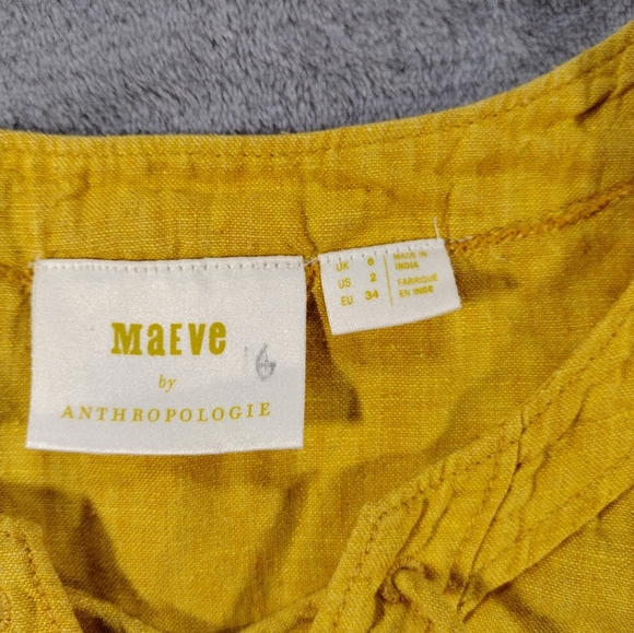 Maeve By Anthropologie Womens Mustard Yellow Marva Lace Up Linen Blouse Size 2 - Picture 5 of 8